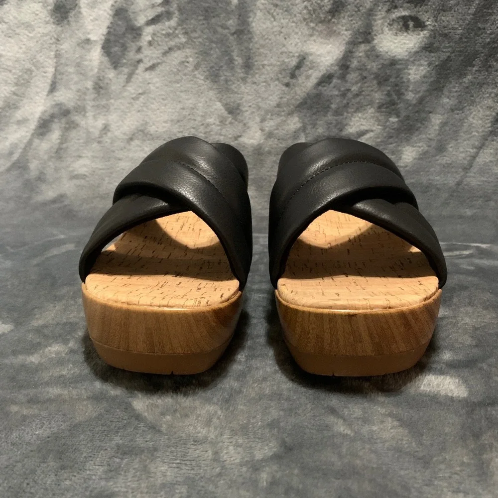 Korks Sandals Women 8 Black Padded Crisscross Platform Wedge KR0011099 Boho Cork